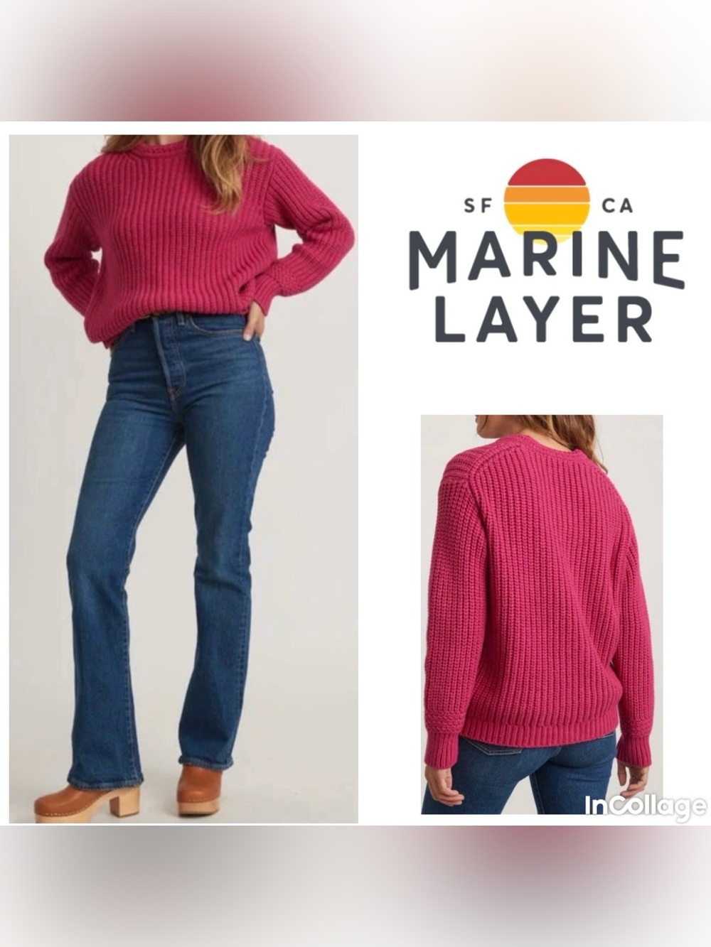 Marine Layer Oversized Chunky Knit Crewneck  Sweater in Rose Violet